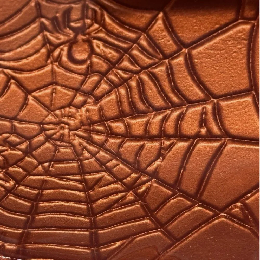 x4 Akcam Turkish Glass Halloween Salad Dessert Plates Orange Spiderweb Embossed